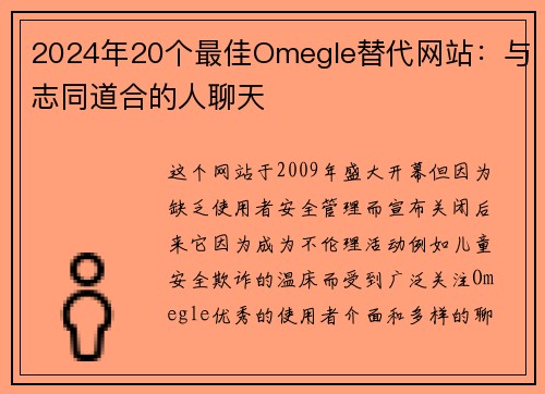 2024年20个最佳Omegle替代网站：与志同道合的人聊天